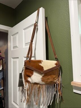 Myra Bag Brown and Cream Cowhide Fringe Crossbody